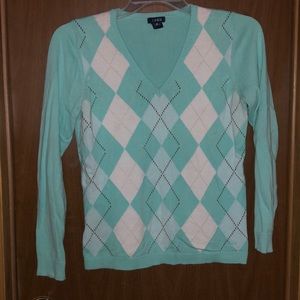 Izod Long Sleeve Diamond Print V-Neck Sweater Size Med